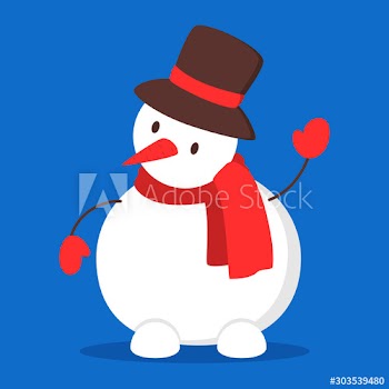 Funny cute snowman character in red Santa hat