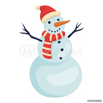 Funny cute snowman character in red Santa hat and scarf