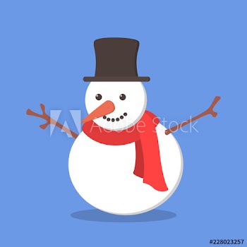 Funny cute snowman character in red scarf