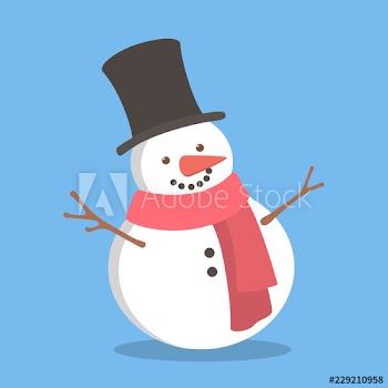 Funny cute snowman character in red scarf