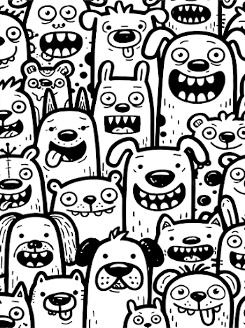 Funny Dog Doodles Coloring Page for Kids