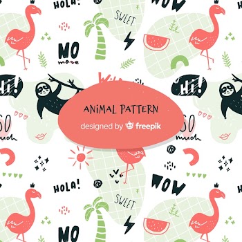 Funny doodle animals and words pattern