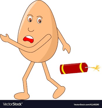 funny egg cartoon running away from a cracker