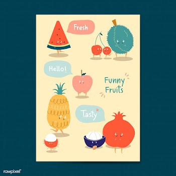 Funny fruit cartoon stickers vector set | Free stock vector - 538574