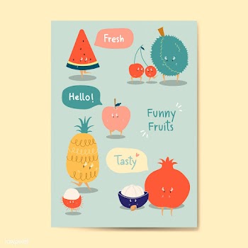 Funny fruit cartoon stickers vector set | Free stock vector - 538740