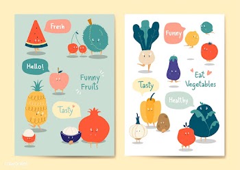 Funny fruits and vegetables vector set | Free stock vector - 538650