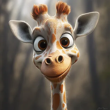 Funny giraffe with big eyes in a Pixar-style savanna setting Funny giraffe with big eyes in a Pixar-style savanna setting