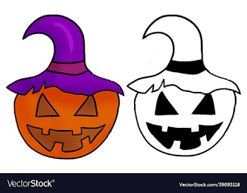 funny hand drawn halloween pumpkin witch hat