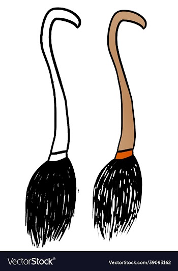 funny hand drawn halloween witch hat broom