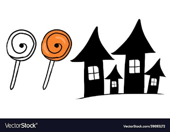 funny hand drawn halloween witch house and candies