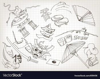 Funny hand drawn japanese doodles vector image