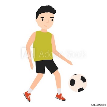Funny little boy dressed in sportswear playing football or soccer isolated on white background
