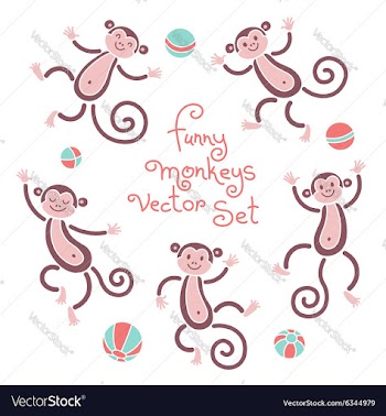  					Funny monkeys isolated set of vector image														