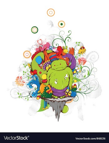 Funny monsters with floral vector image