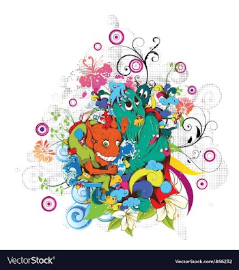 Funny monsters with floral vector image