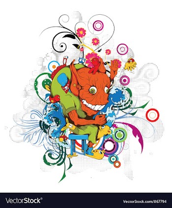 Funny monsters with floral vector image