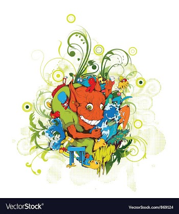 Funny monsters with floral vector image