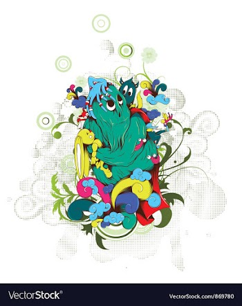 Funny monsters with floral vector image