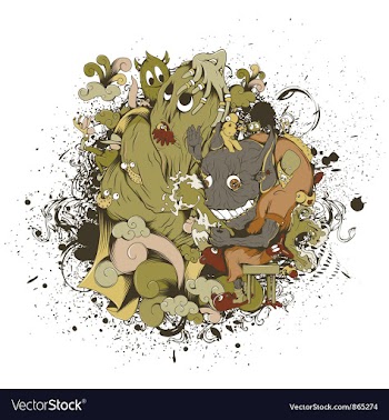 Funny monsters with grunge vector image