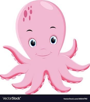 funny pink octopus on white background