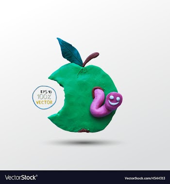 Funny plasticine worm in the apple vector image