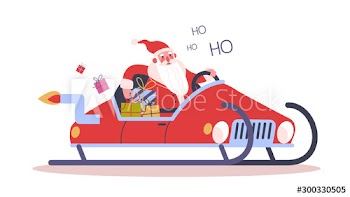 Funny Santa Claus driving an auto sleigh