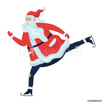 Funny Santa Claus wearing traditional red coat on skates