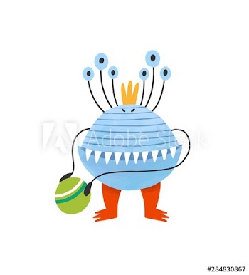 Funny scary alien or extraterrestrial holding ball