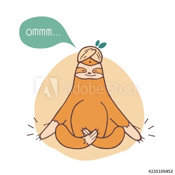 Funny sloth sitting cross legged and meditating