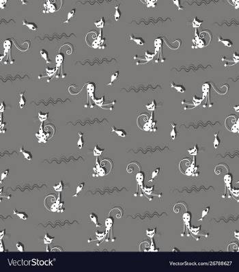 Funny white cats fish and waves vector image