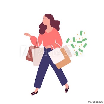 Funny woman carrying bags with purchases