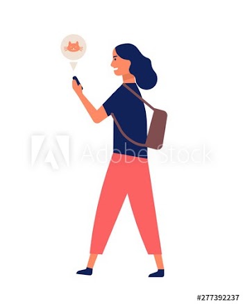 Funny young woman communicating via smartphone while walking