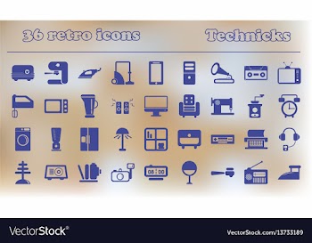 Furniture icons home retro appliances set house vector image
