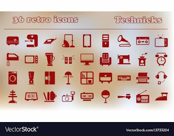 Furniture icons home retro appliances set house vector image