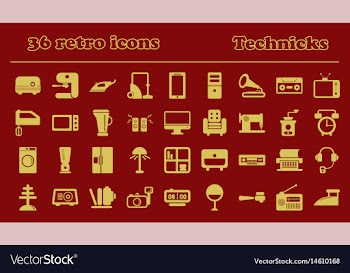 Furniture icons home retro appliances set house vector image