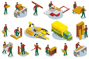 Furniture makers isometric elements Free Vector