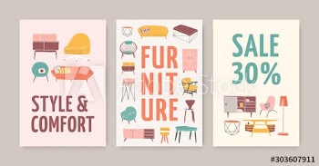 Furniture store posters vector templates set