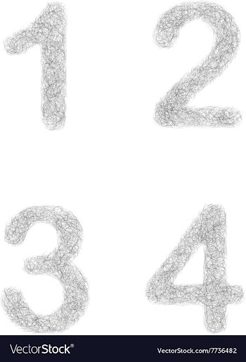 Furry sketch font set - numbers 1 2 3 4 vector image