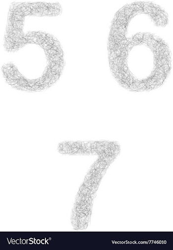 Furry sketch font set - numbers 5 6 7 vector image