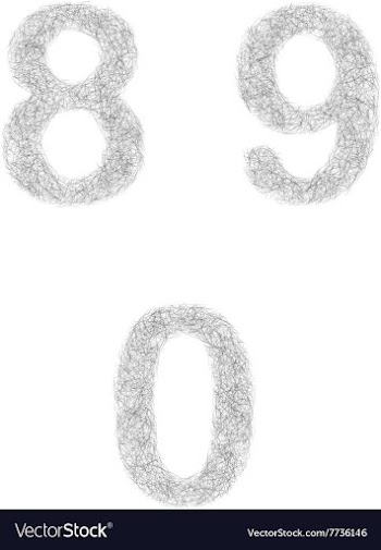 Furry sketch font set - numbers 8 9 0 vector image