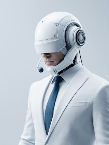 Futuristic AI Agent in a Sleek Suit