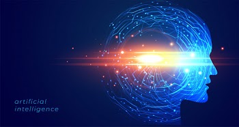 Futuristic artificial intelligence face technology background Free Vector