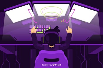 Futuristic background of a computer gamer Free Vector