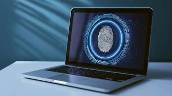 Futuristic Biometric Security Interface on Laptop