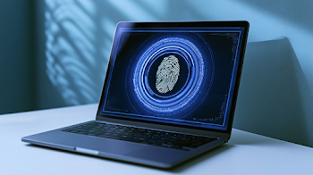 Futuristic Biometric Security Interface on Laptop