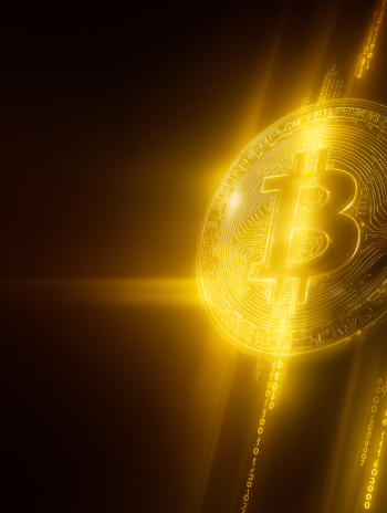 Futuristic Bitcoin Symbol in Digital Matrix