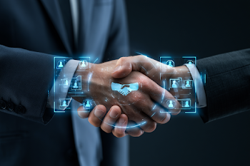 Futuristic Business Handshake with Holographic Interface