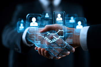 Futuristic Business Handshake with Holographic Interface