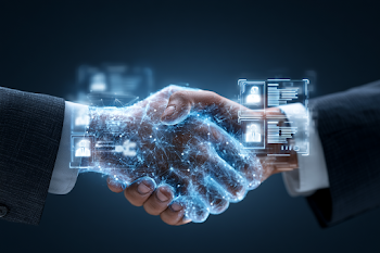 Futuristic Business Partnership with Holographic Interface