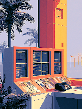 Futuristic Control Room with Coastal View